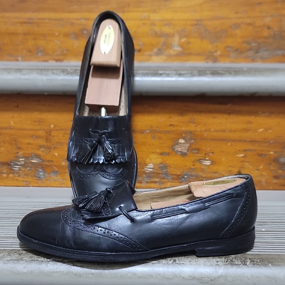 Mens Johnston&Murphy Black Leather Tassel Loafers Size 9½ Made In Brazil